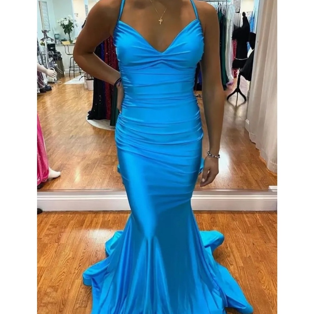 Blue mermaid prom dress